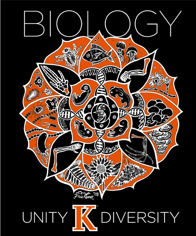 orange and black mandala with evolutionary biology themes